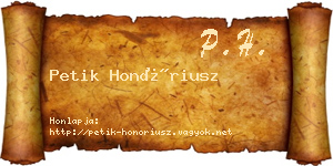 Petik Honóriusz névjegykártya